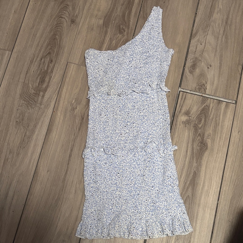 Princess Polly Light Blue One-Shoulder Floral Ruffle Midi Dress
